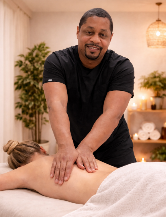 Therapeutic massage session in a softly lit room
